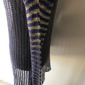 Royal Blue & Gold Mesh Boat-Neck Top/Tunic, Sz OS